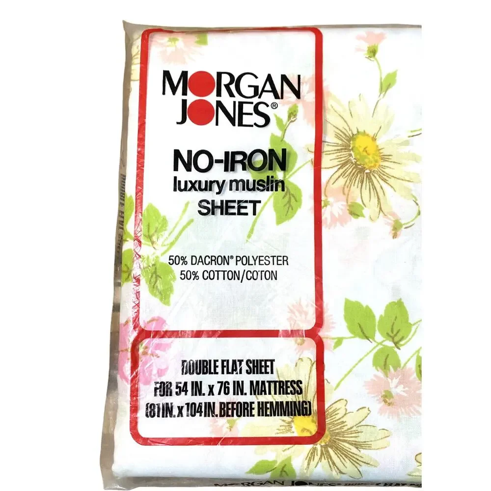 Vintage 1970s New Old Stock Morgan Jones Double Flat Sheet Flower Daisy Muslin